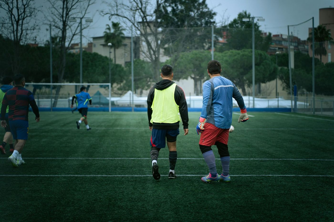 Football players taking part in a training game